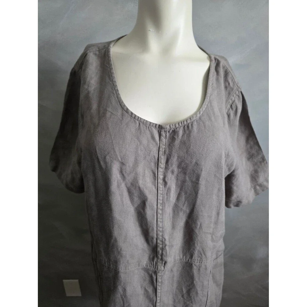 Pure Jill Garment Dyed Linen Utility Dress Taupe Lagenlook Army Shift Sz L
